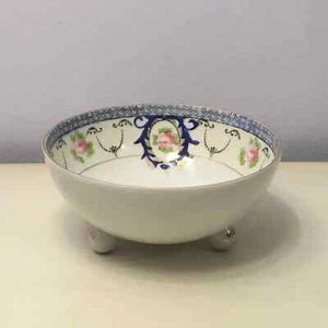 NORITAKE 3 Toed Whipped Cream Bowl White Porcelain Pink Rose Cobalt Blue - Picture 1 of 7