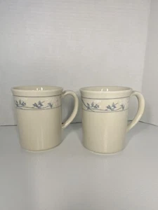 2 Vintage Corelle Corning Coffee Mugs Tea Cups First of Spring Blue Floral 8oz - Picture 1 of 7
