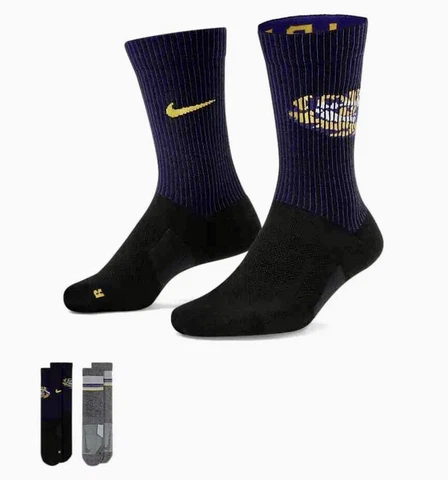 Nike NCAA LSU TIGERS Multiplier Home/Away Crew Socks 2 Pack X-Large 12-15 NWT Cover