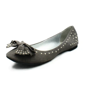 LADIES FLAT SUEDETTE FLAT SHOES / PUMPS WITH BOW FRONT - Picture 1 of 4