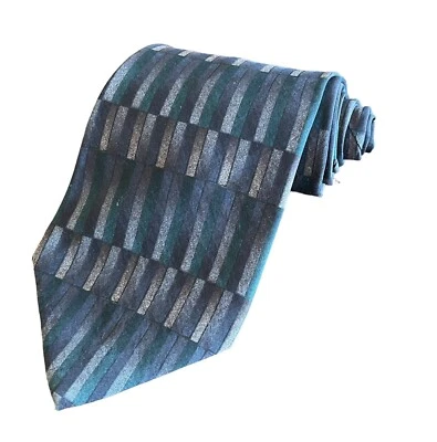 Corbata Oscar De La Renta 100 % seda gris y azul patrón geométrico de lujo Foto 1 de 4