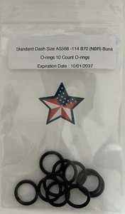 Standard Dash Size AS568 - 114 B70 (NBR) Buna O-rings 10 Count O-rings - Picture 1 of 1