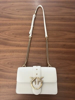 Brand new PINKO White Calf Leather Love One Mini Shoulder Bag with Gold Chain - Image 1 of 4