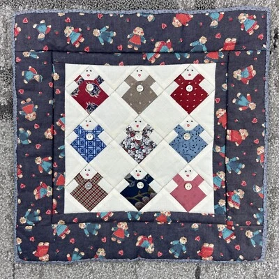 Vintage 90s Handmade Quilt Block Doll Patch Pattern Wall Art Sampler Blues Reds - Image 1 of 4