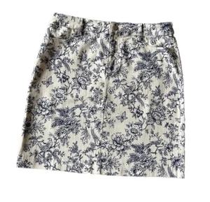 $90 Talbots Denim A-Line Skirt Artsy Bird Toile 10 P knee length floral preppy - Picture 1 of 10