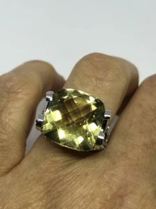 Golden 29.33 Carat Lemon Quartz Wiccan Moon 925 Sterling Silver Solitaire Ring - Picture 1 of 8