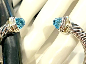DAVID YURMAN 7.0m CABLE .925-14KT BLUE TOPAZ ENDS WGT-43.0grm-UOE-2 MSRP-$945.00 - Picture 1 of 6