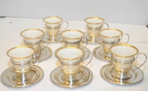 Juego de 8 portavasos Gorham A5549 Esterlina Demitasse y platillo e inserto Lenox de colección - Imagen 1 de 7
