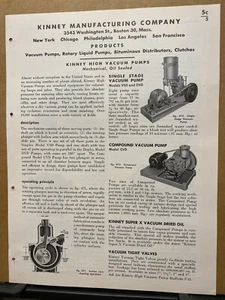 Vtg Kinney Manufacturing Co Brochure ~1948 Pumps Vacuum Rotary Clutches - Picture 1 of 3