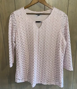 JM Collection Häkel Schlüsselloch Top Damen PL rosa 3/4 Arm gefüttert Schlitz am Ausschnitt - Bild 1 von 9