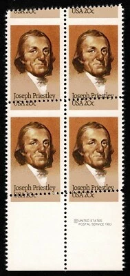 US # 2038 *MINT OG NH* { "SCARCE ON ISSUE MISPERF ERROR } 20c JOSEPH PRIESTLEY - Image 1 of 4