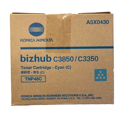 Genuine Konica Minolta A5X0430 TNP48C Cyan Toner Bizhub C3850/C3350 - New - Image 1 of 4