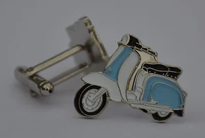 Sky Blue & White Scooter Enamel Cufflinks - Picture 1 of 1