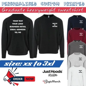 Printed Graduate Heavyweight Sweatshirt Custom Text/Logo Top Unisex Workwear Gym - Picture 1 of 11