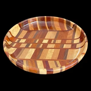 "Plato de madera segmentado cuenco poco profundo grande artesanal hecho a mano 12""" - Imagen 1 de 9
