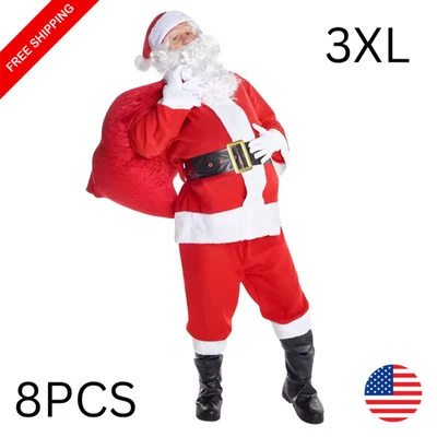 Men’s Santa Claus Costume 8-Pc Set – Luxurious Red & Gold Plush Christmas Outfit - Image 1 of 4