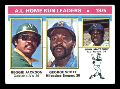 1976 Topps #194 1975 AL HR Leaders Reggie Jackson George Scott John Mayberry LL - Image 1 of 2