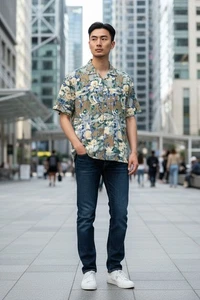 Tori Richard Herren Gr. M Blumenmuster Aloha Hawaiihemd mit Knöpfen Baumwolle - Bild 1 von 8