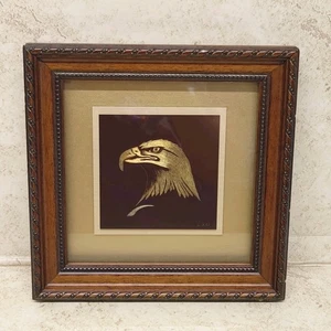 Hand Engraved Brass Eagle Head Framed Wall Art 7.5" - Picture 1 of 17