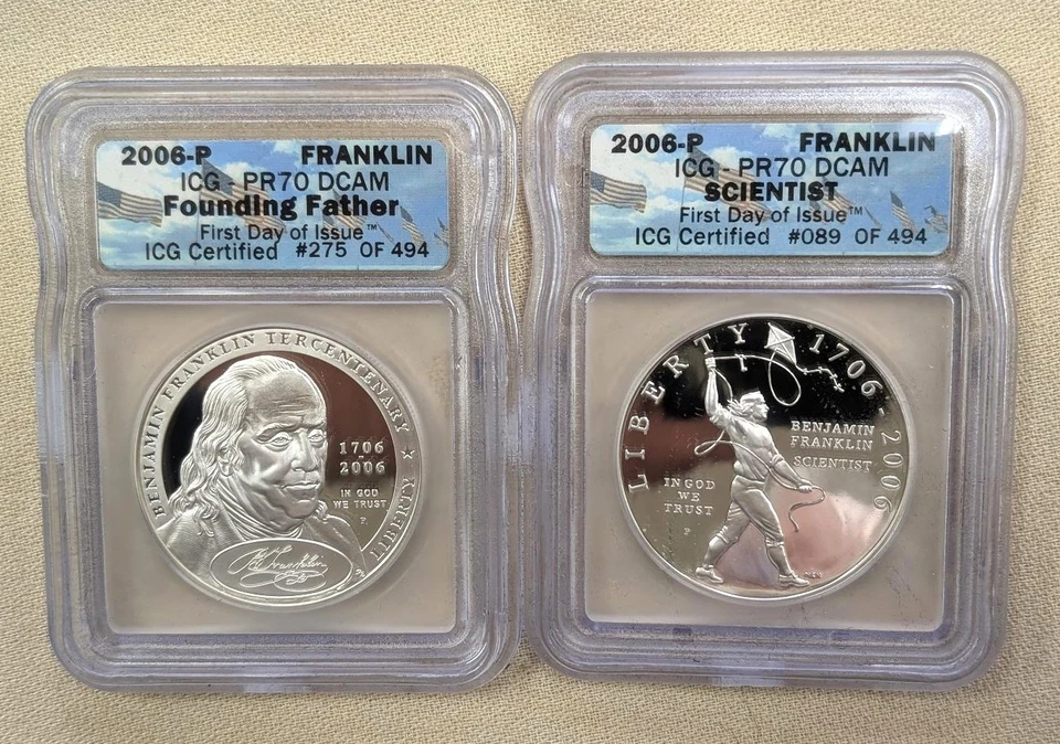 2006-P Franklin Founding Father & Scientist  ICG PF 70 DCAM Two Coin Set 1st Day - Image 1 of 2
