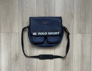 POLO SPORT MESSENGER BAG RALPH LAUREN AUTHENTIC BLUE VINTAGE USA LOGO - Picture 1 of 9