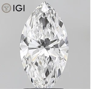 IGI Certified Lab Grown CVD Diamond 1.50 Ct Marquise Cut D Color SI1 Clarity - Picture 1 of 14
