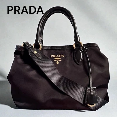 Beautiful PRADA Nylon & Leather 2-Way Shoulder Bag NERO Black Used W/Dust bag - Image 1 of 4