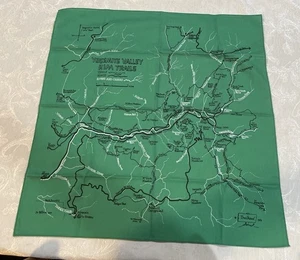 21" Yosemite Valley Rim Trails, Trails Roads Rivers Creeks Green Scarf Handkerch - Picture 1 of 7
