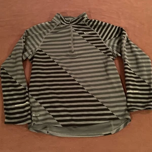 Boys Black Striped ¼ Zip NIKE Dri-Fit Youth Large Long Sleeve NICE - Picture 1 of 5