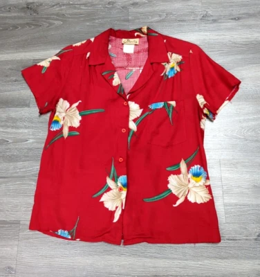 Blusa Hawaiana Charlie California De Colección Rojo Orquídeas Talla M Retro Niña Surfista Foto 1 de 4