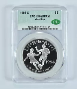 1994-S World Cup Commemorative Silver Dollar PR69 DCAM CAC - Picture 1 of 5