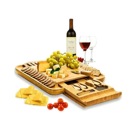 Bamboo Cheese Board & Knife Set Large Charcuterie Board with Slide out Drawer - image 1 of 4