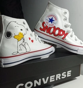 Converse All Star Snoopy e Woodstock scarpe bianche stivaletto in tela unisex - Imagen 1 de 1