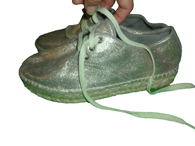 Steve Madden Raant Silver Pewter Hemp Leather Lace Up Oxford Flat Shoes sz 10 B - Image 1 of 4