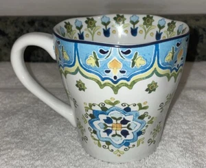 Pier 1 Imports Celeste Becher Tasse blau grün gelb Blumen Floral Sammlerstück - Bild 1 von 8