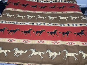 Vintage Large Blanket Horse Aztec Red & Brown 80” X 80” 