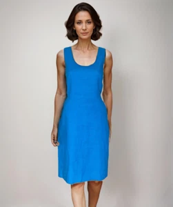 J.Crew Midikleid Gr. 10 blau Leinenmischung gefüttert Sommer Business Freizeit - Bild 1 von 10