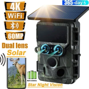 Solar 4K UHD Wildkamera 60MP WLAN Bluetooth Jagdkamera Nachtsicht DualesObjektiv - Bild 1 von 9