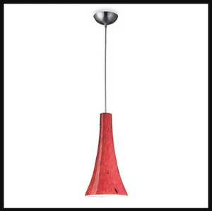 Pair of ELK Ltng Satin Pendants with Hand-Blown Fluted Fire Red Glass Shade NEW - Picture 1 of 4