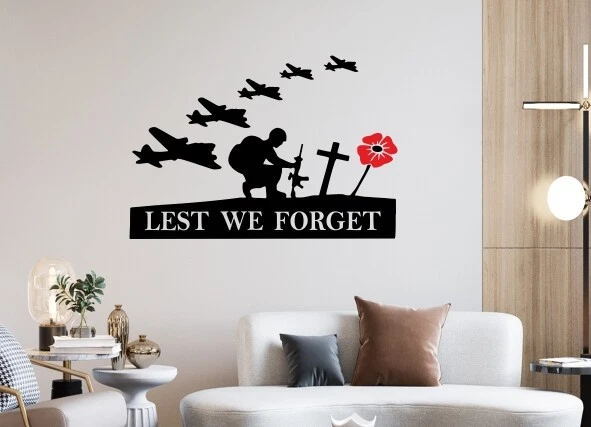 Lest We Forget Remembrance Day Stickers Poppy Soldier Patriotic Car Vinyl Quote - Image 1 of 4