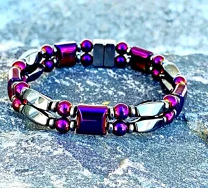 Pulsera tobillera Therapy púrpura n negra 100 % magnética hematita 2 filas para hombre mujer - Imagen 1 de 4