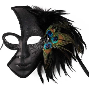 Full-face Feather Masquerade Mask Black - Picture 1 of 4