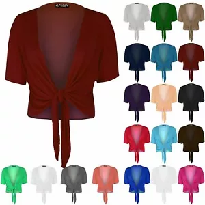 Plus Size Ladies Women Cap Sleeve Cardigan Knot Tie Bolero Wrap Shrug Crop Top - Picture 1 of 25