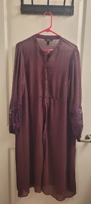 Torrid 1X NWT Purple Clip Dot Button Front Sheer Kimono Duster, Lace, Cuffs - Image 1 of 4
