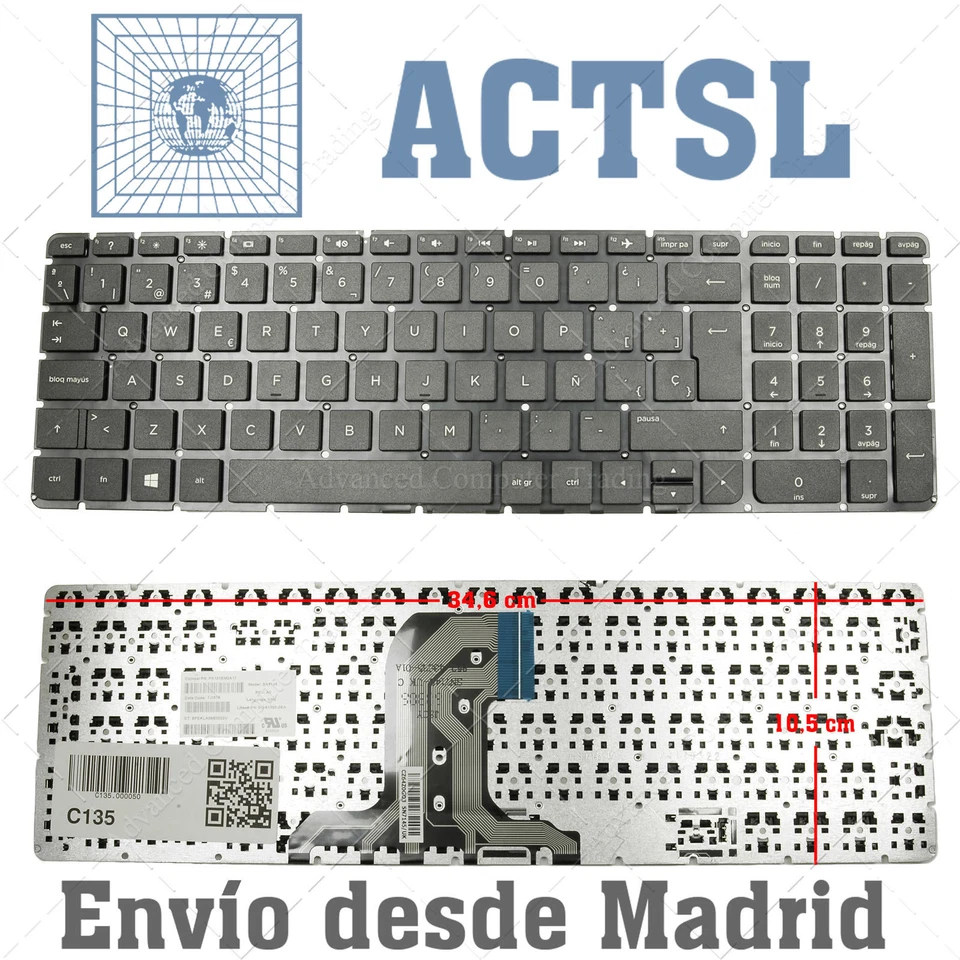 ADVANCED COMPUTER TRADING Teclado Español para HP Pavilion 15-BA / 15-BA / 15-AF / 15-AC / 15-AY Sin marco