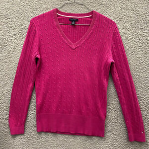Tommy Hilfiger Sweater Women Extra Large Pink Long Sleeve Cable Knit Barbiecore