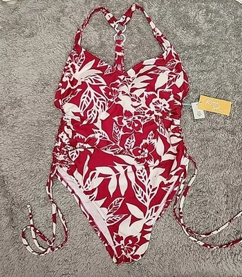 Kona Sol Women's Medium Coverage One Piece, Pink/White Floral, Size M (8-10) - Image 1 of 4