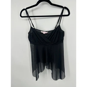 Vintage Victoria's Secret asymmetrisches mittelgroßes schwarzes Babydoll Spitze Cami kokett Y2K - Bild 1 von 6