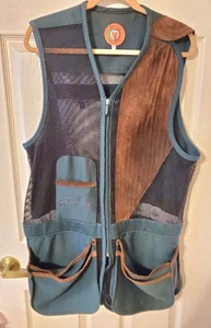 Castellani Orvis Shooting Vest Olive Green Brown Leather Black Mesh size XL - Picture 1 of 5
