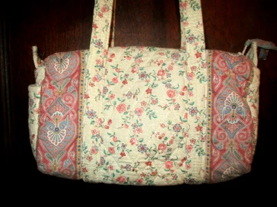 Vtg 80s Vera Bradley Cream Shoulder Purse Duffle Tote Duffel 1st Year Flowers - Image 1 of 4